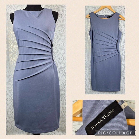 IVANKA TRUMP Light Blue Sleeveless Starburst Side Zipper Career Sheath Dress 4 - Picture 1 of 11